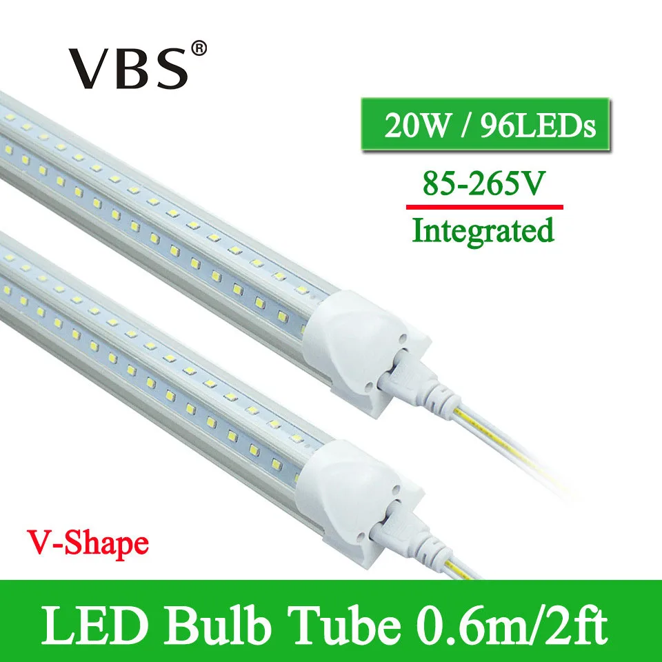 Светодиодный светильник T8 1 шт. 2 фута 570 мм 20 Вт 96 SMD2835 270 градусов светодиодный