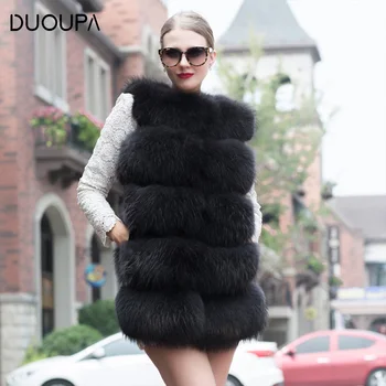 

DUOUPA 2018 real fur vest outerwear fur overcoat long design o-neck sweater vest waistcoat women's real fur coat women's vest