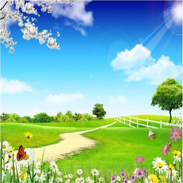 Beibehang Large Custom Wallpaper Outdoor Scenery Blue Sky And White Clouds Green Meadow Road Beibehang Large Custom Wallpaper Outdoor Scenery Blue Sky And White Clouds Green Meadow Road