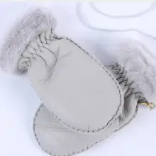 Зимние Дети Девочки Мальчик Дети сплошной цвет натуральная кожа Теплые водонепроницаемые полный палец перчатки варежки с длинной веревкой