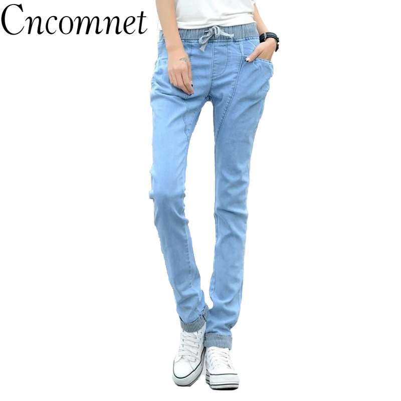 

Casual Women Elastic Waist Denim Jeans Woman Loose Harem Pants 2019 Fashion Jeans Plus Size 26-34