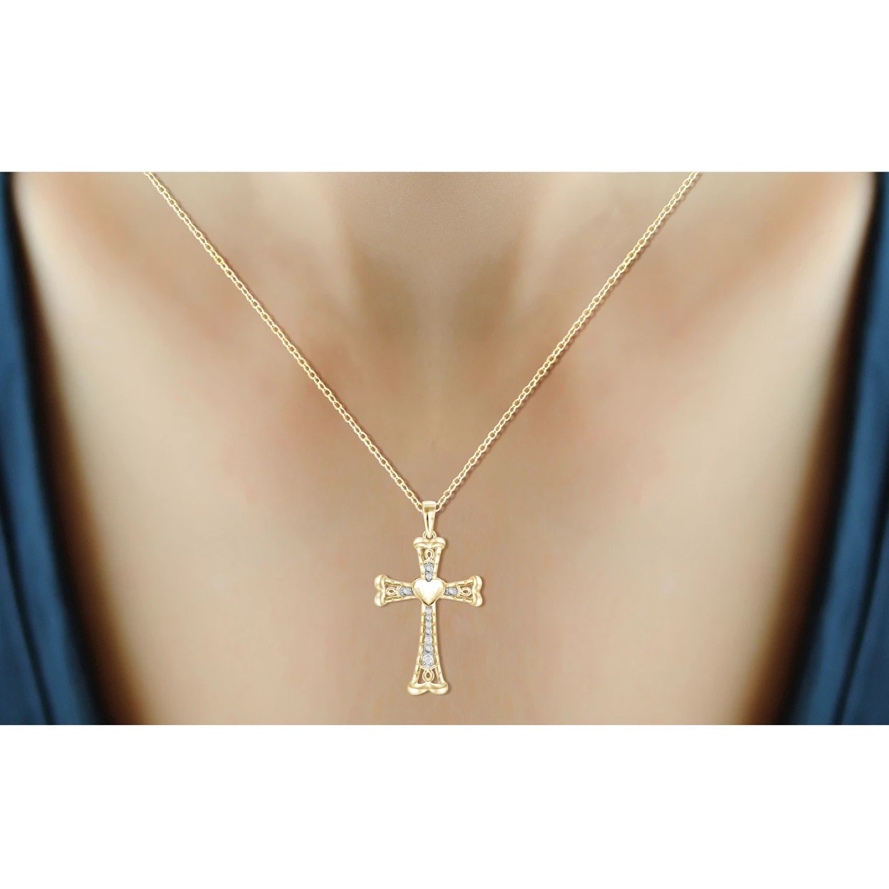JewelonFire White Diamond Accent 14KT Gold Over Silver Cross Pendant (2)