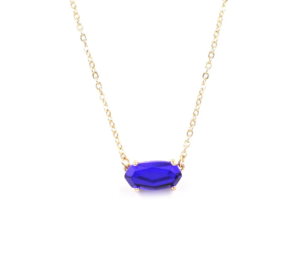 Новая мода маленький овальный граненый дихроический кристалл камень кулон ожерелье для женщин - Окраска металла: Gold Blue necklace