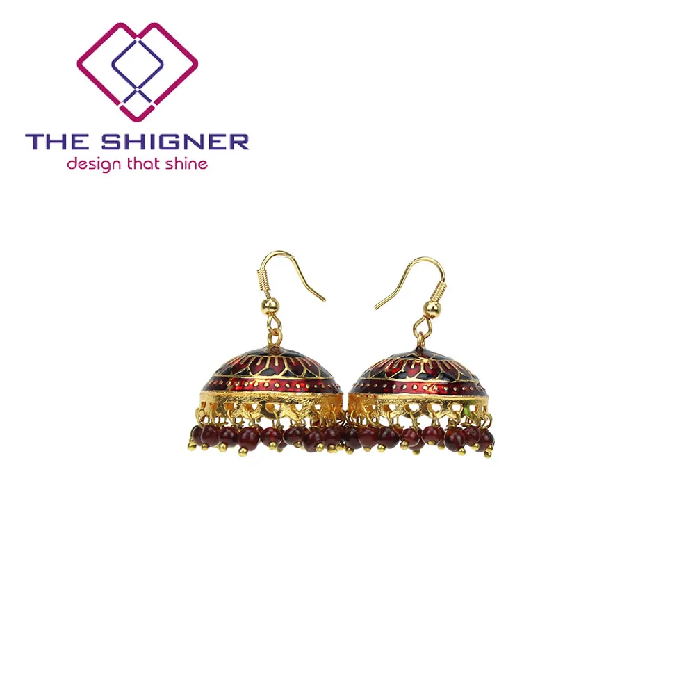 THE SHIGNER индийские традиционные Meenakari эмаль золотой тон Jhumka Jhumki серьги Болливуд стиль ювелирные изделия Висячие Серьги