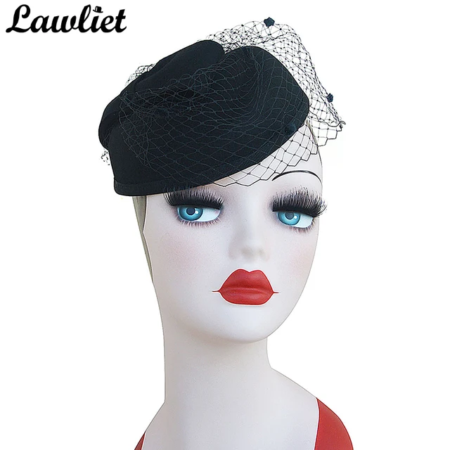 Black Women Fascinator Hats Vintage Style Australian Wool Pillbox Hat