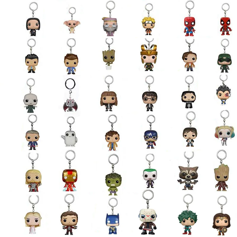 

Funko Pop Anime Harri Potter Keychain Mermaid Maleficent Iron Spider-Man Stitch Figure Game of Thrones Toys for children gift