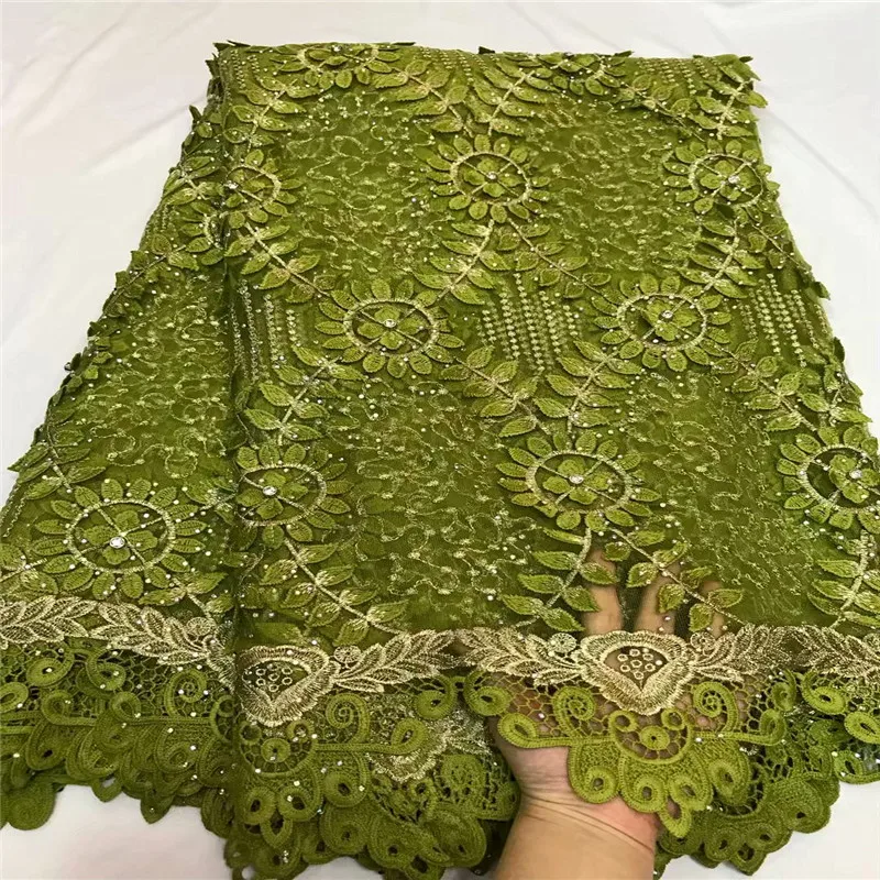 Высокое качество зеленая африканская кружевная ткань для свадьбы вышитые сетчатые кружевные ткани с камнями нигерийские гипюровые кружевные ZQ26-2