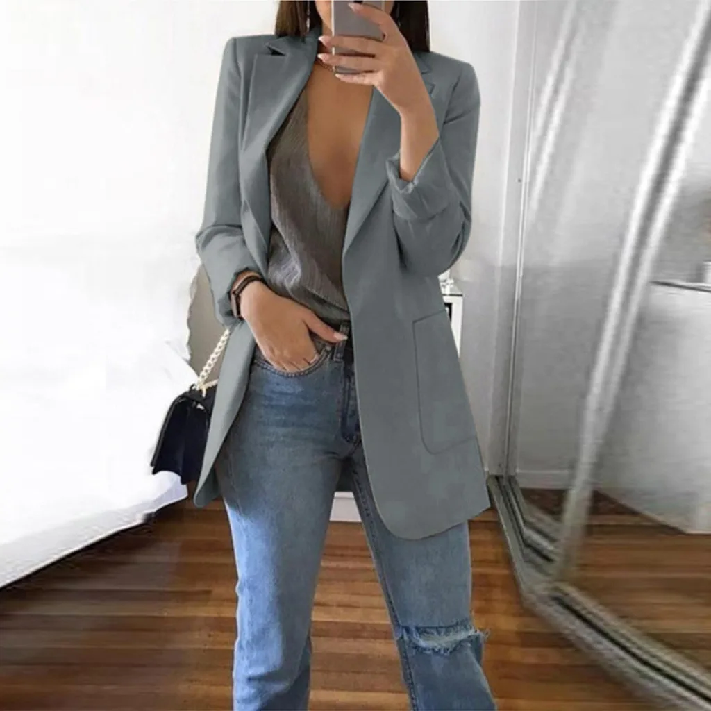 

Suit jacket women's loose long-sleeved lapel pocket Tops plus size business office Ladies spring autumn casual outdoor Coats