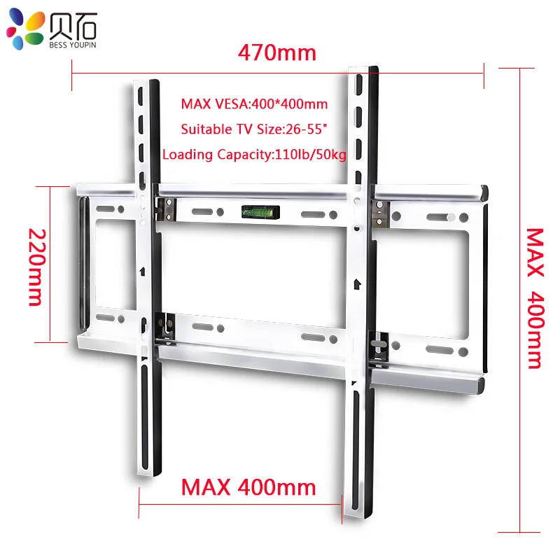 Универсальный 50 кг фиксированный ТВ настенный кронштейн плоская панель ТВ тонкая телевизионная рамка из нержавеющей стали для 26-55 дюймов ЖК-СВЕТОДИОДНЫЙ монитор плоская панель