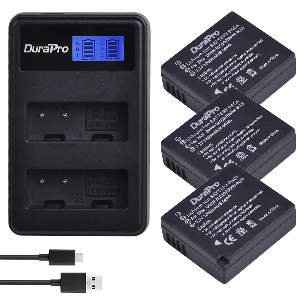 

3pc 1200mAH DMW-BLG10 DMW-BLE9 Camera Battery + LCD Dual Charger for Panasonic LUMIX GF5 GF6 GX7 LX100 GX80 GX85 GX7 Mark II