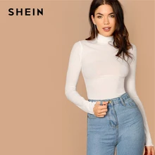 SHEIN Однотонная Водолазка С Высоким Воротником, Топ С Длинными Рукавами
