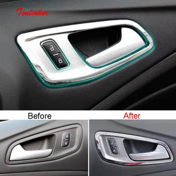 

Tonlinker Interior Car Door handle Cover case Stickers for FORD KUGA 2013-16 Car styling 4 PCS ABS chrome Cover stickers