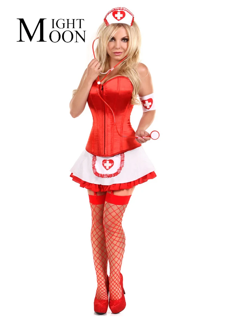 MOONIGHT Naughty Sexy Nurse Halloween Costume Disfraces Red / White