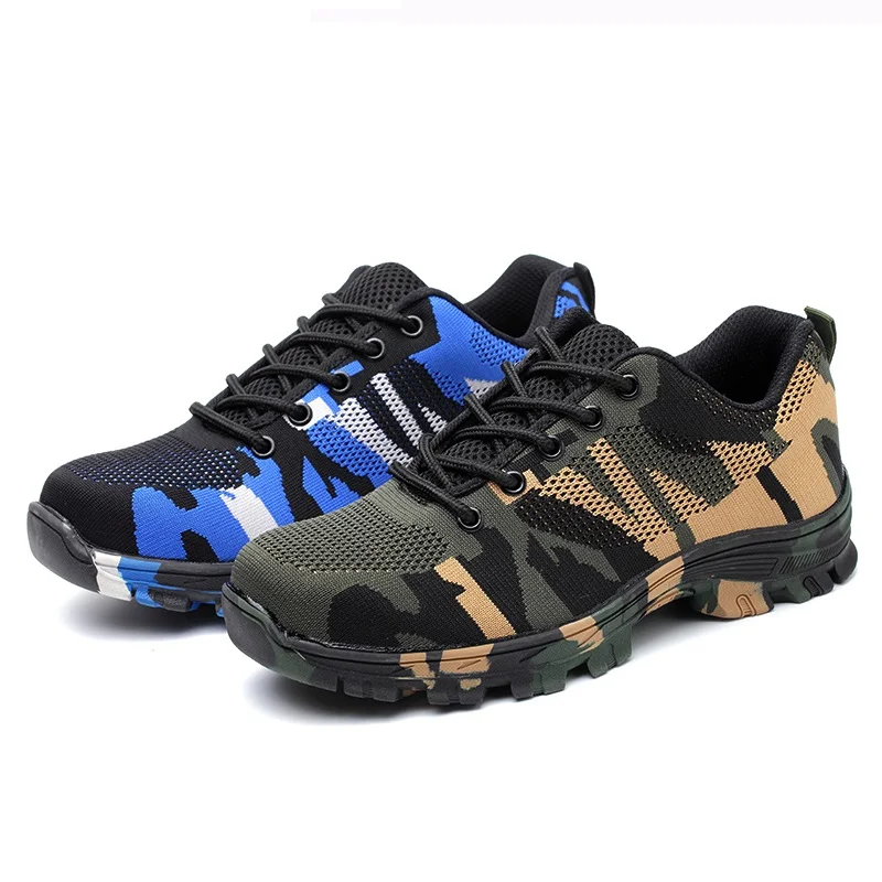 New Men's Outdoor Breathable Mesh Steel Toe Safety Shoes Army Boots Men Camouflage Military Industrial Work Shoes Puncture Proof