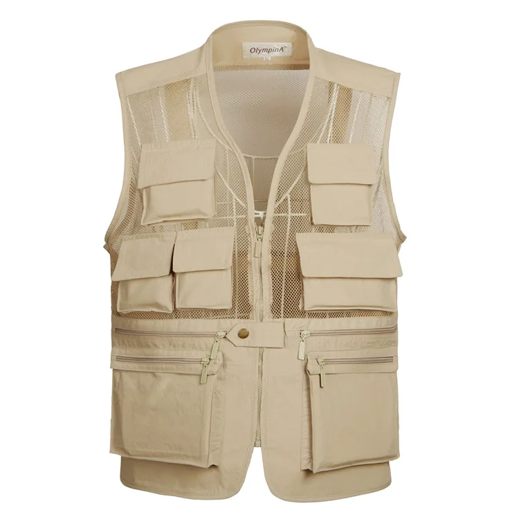 Mens Vest Military Tactical Quick Dry Thin Vest Sleeveless Waistcoat Loose Multi-pockets Breathable Photography Hunter Work Vest - Цвет: Khaki