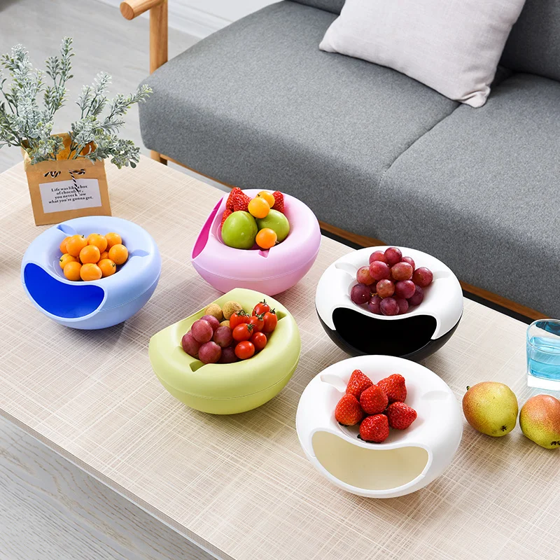 Multifunctional Circular Plastic Double Deck Snacks Food Fruit Storage
