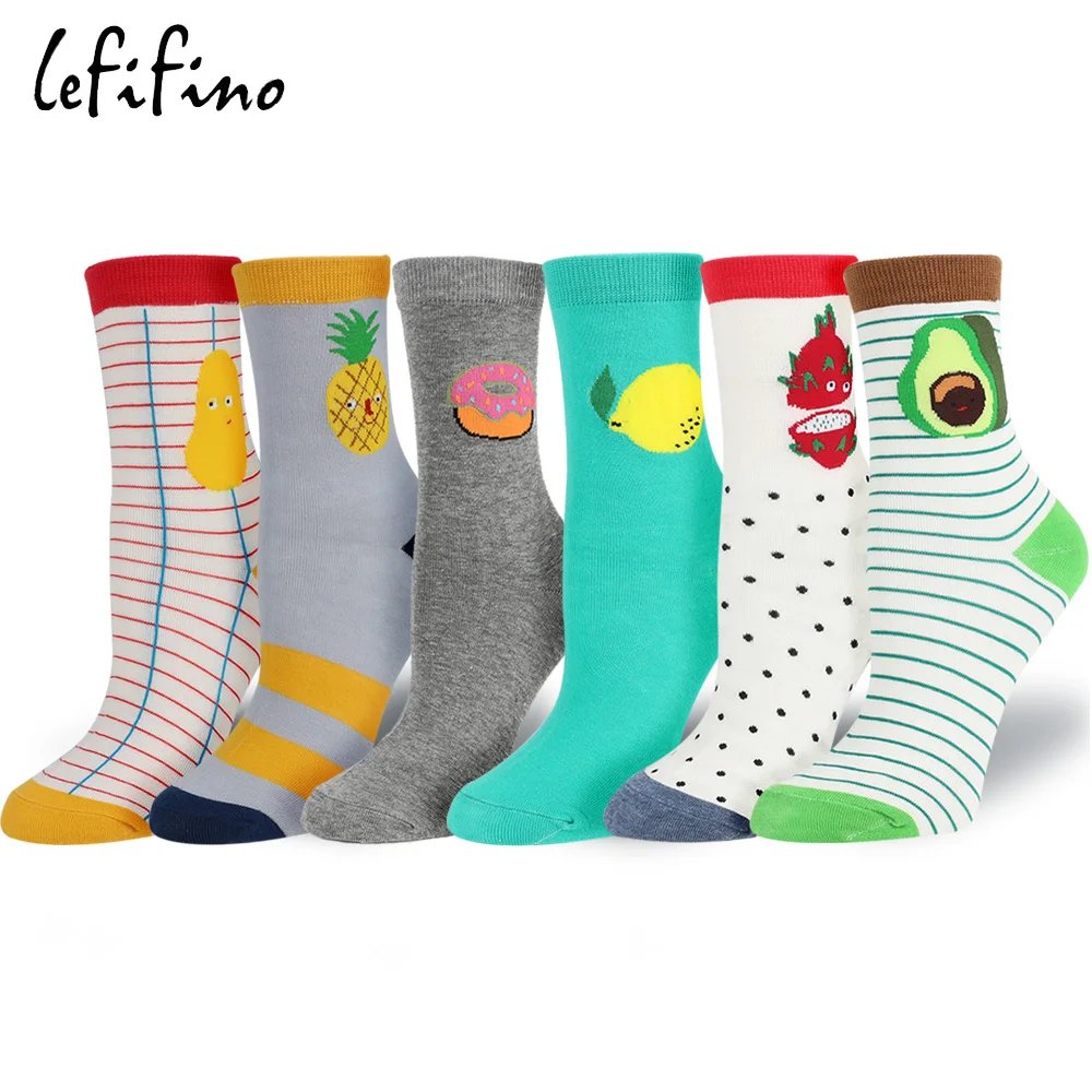 Women Cute Fruit Food Socks Stripes Potato Pineapple Pitaya Avocado