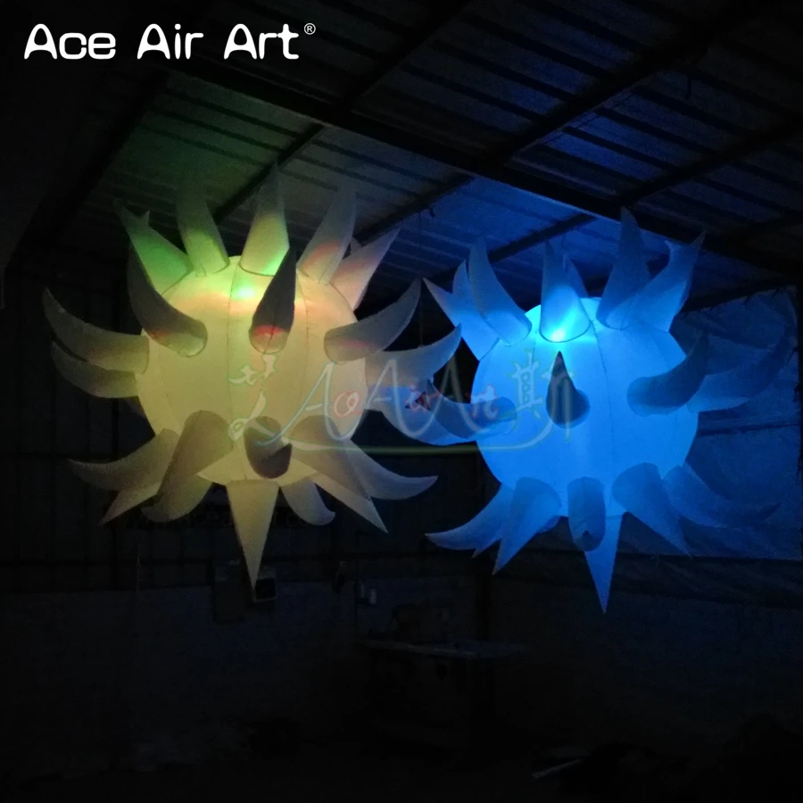  2 pcs inflatable led lighting star with curved cone sphere ball spikes model inflatable ball with t