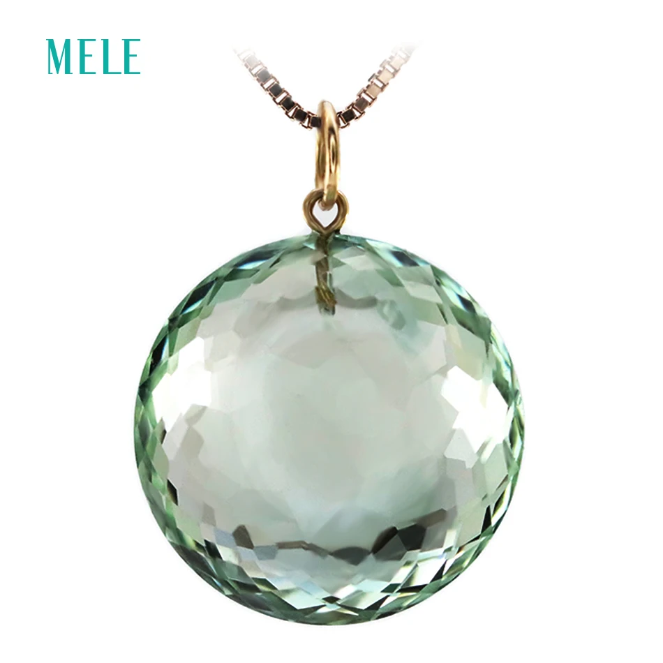 Natural Green Crystal Real 18K Yellow Gold Pendant for Women 18mm Round Cut Shape Special Cutting Process Fashion Fine jewelry