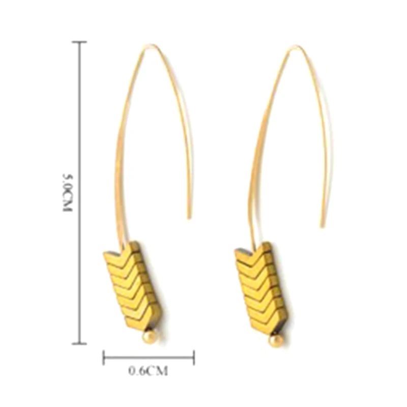 Новинка, хит, натуральный камень, простые серьги из цинкового сплава, красочные геометрические серьги в виде стрелы, модные ювелирные изделия, богемные серьги для женщин