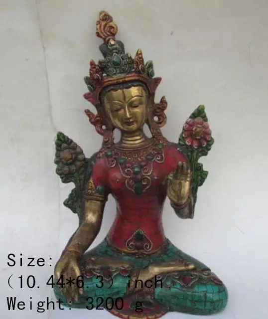 

10.44 inch / China Tibet Tibetan buddhist turquoise copper statue of kuan Yin