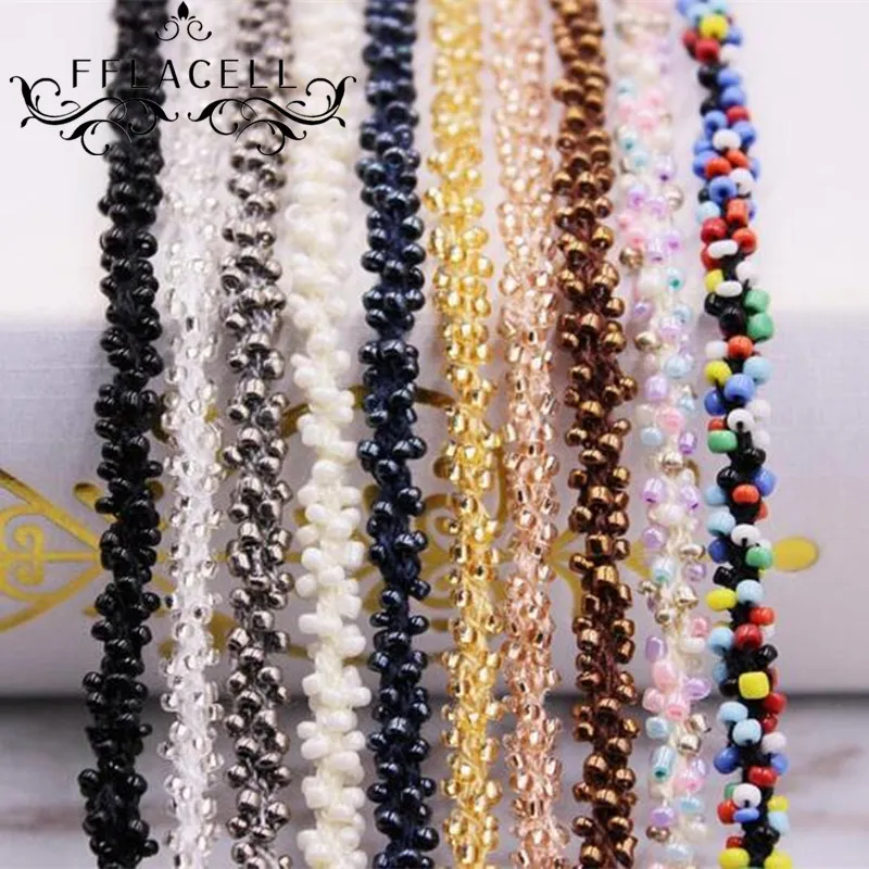 

FFLACELL Beaded Handmade Lace Edge Trims Wedding Dress Belt Sash Ribbon Bridal Applique Fabric Sewing Craft DIY