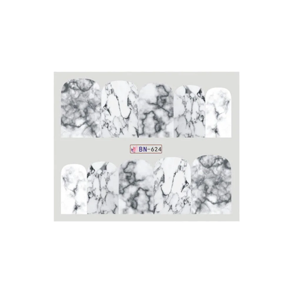 

2 Pieces Of Nail DIY Decal Stickers Water Transfer Slider White Marble Effect Decoration Transparent Black And White Wld