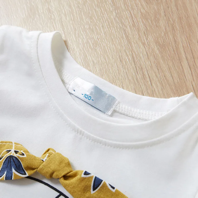 Kids Girls Clothes Sets Age 3 4 5 6 7 Years Old Kids Girls Clothing Children's Bowknot White T-shirt + Printed Shorts 2pcs Suits 05