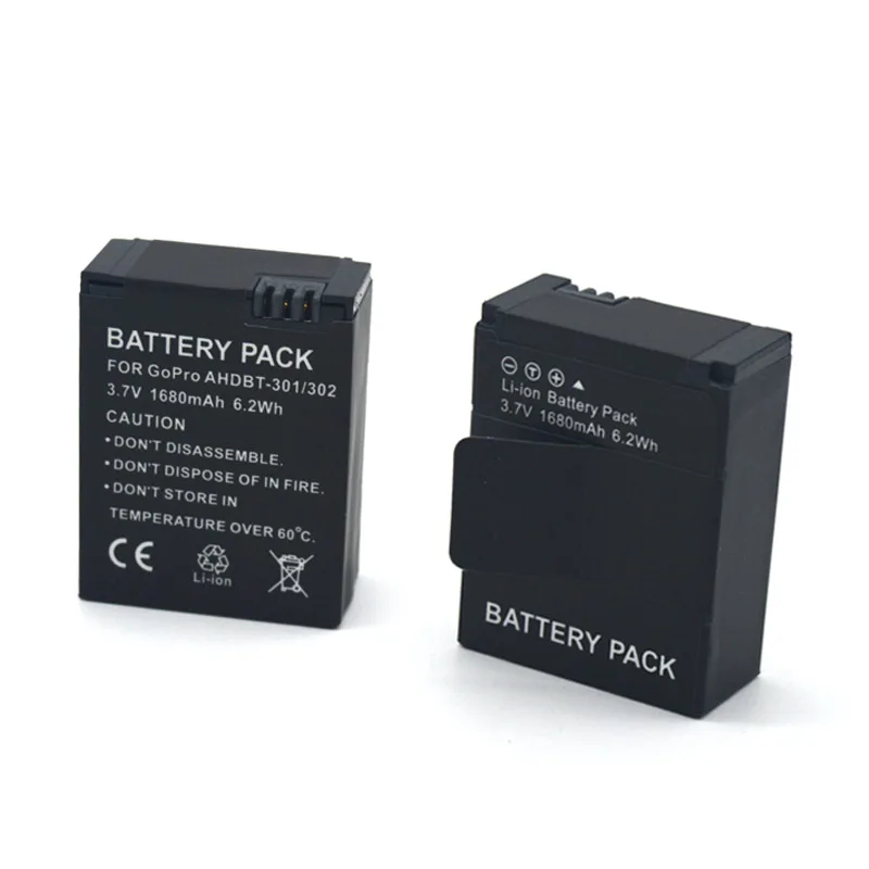 For GoPro AHDBT 301/302 1680mAh 3.7V Li ion Rechargeable Battery For