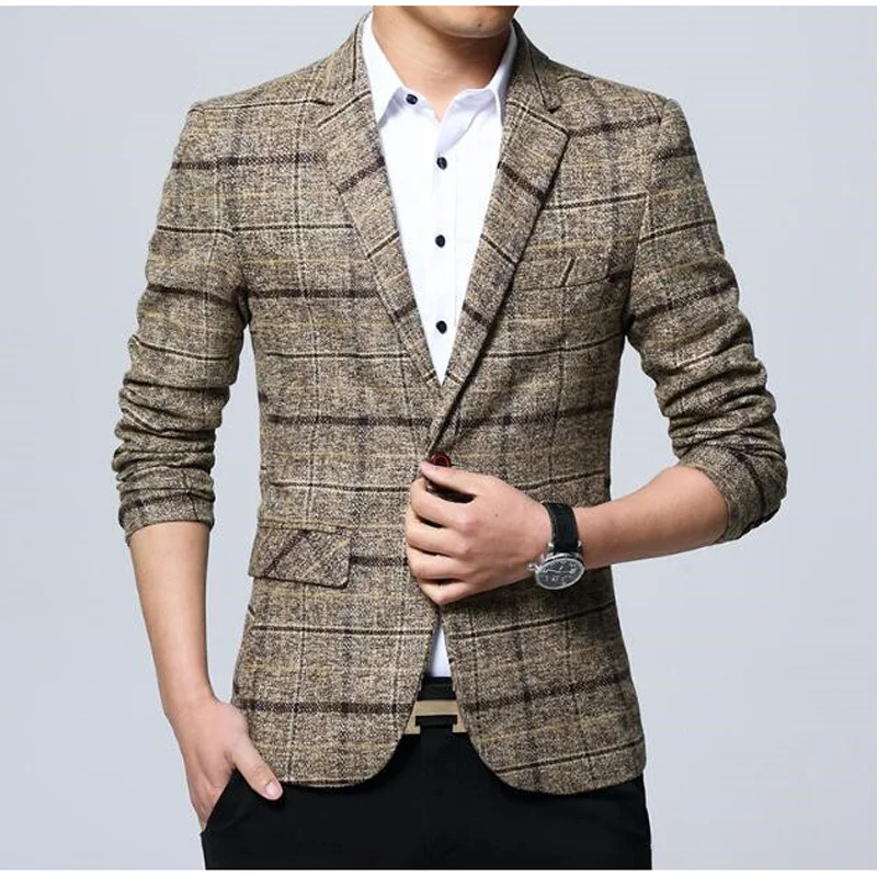 

Blazer Mens Slim Fit Blazer Slim Masculino Business Casual Mens Stylish Blazer Spring Autumn Grid Blazers Mens Plus size M-4XL