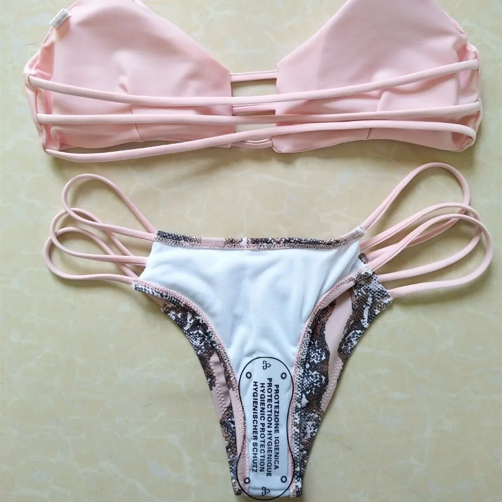 Sexy Bikinis Women Swimsuit S M L Pink Printing Swimwear Female Beach Bathing Suit Women Bather Brazilian Bikini Set Biquinis