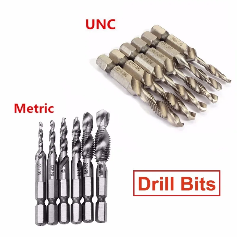 

6pcs/set HSS 1/4 Inch Hex Shank Combination Drill Tap Bit Set UNC or Metric Deburr Countersink Bits