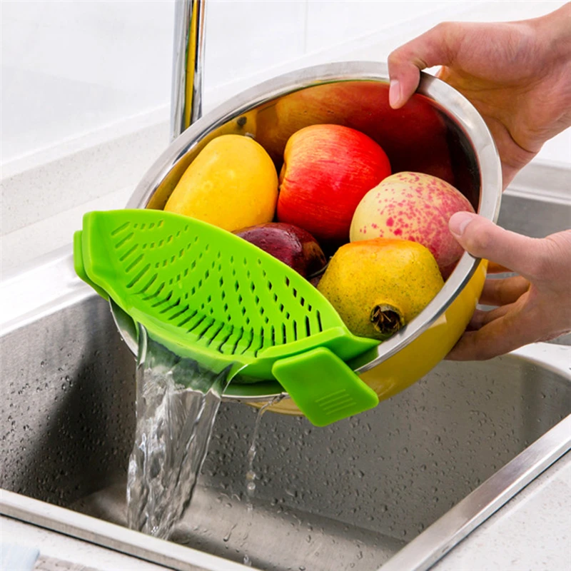 

Silicone Strainer Colander Food Stain Stainer with Simple Clip-On Snap Kitchen Strain Pasta Strainer Drainer Pot Pan Colander