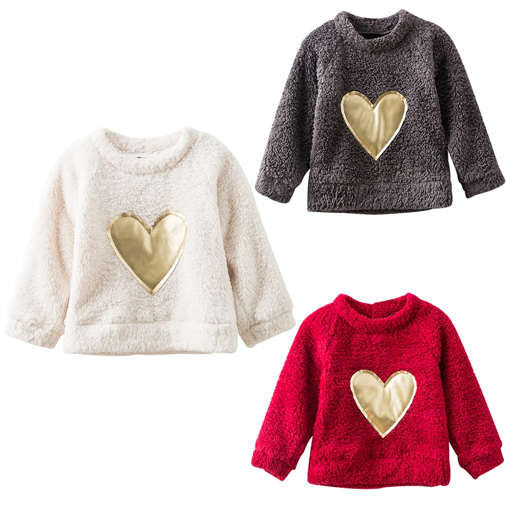 

Cute Children's Coat Clothes Winter Pink Furry Heart-Shaped Top For Baby Ggirl Kids Sweater Girl Coat Top