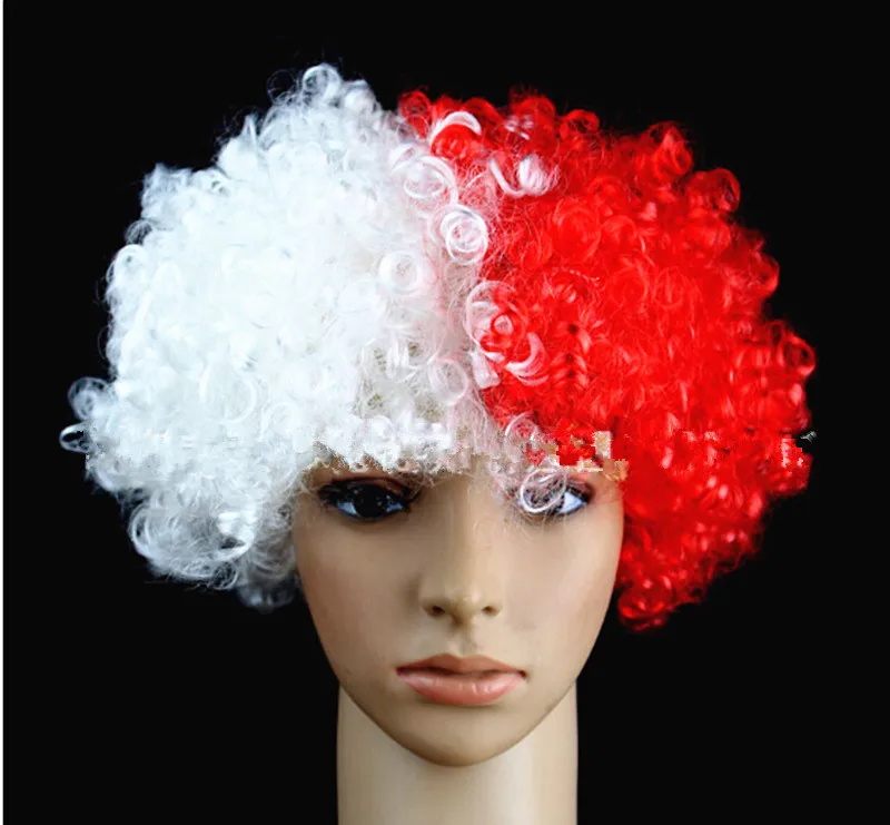 

Football Fan Wigs Free Shipping 5pcs/lot synthetic perucas party wigs ,Poland national flag wigs,halloween cosplay/bob wigs