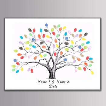 

Custom Tree Name Date Canvas Print Fingerprint Guestbook Personalized DIY Guest Book for Engagement Party Wedding Shower Inkpad