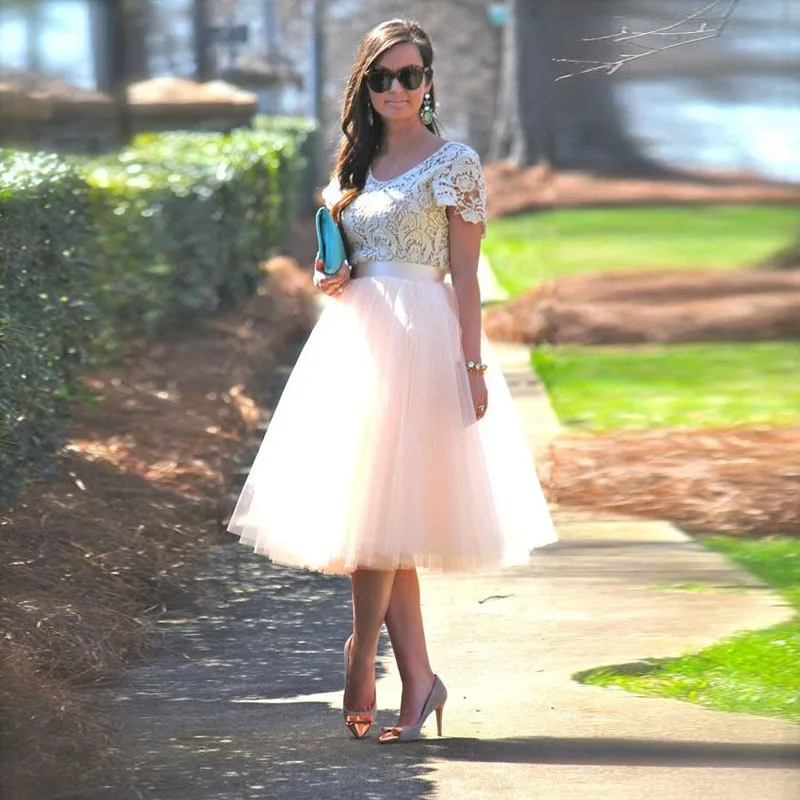 Free Shipping Pink High waist Tulle Skirt Midi length New Fashion Wedding Bridesmaid Evening Party Skirts Women faldas largas33