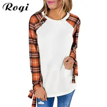 Rogi Poleras Y Топы клетчатые Harajuku футболки женские с длинным рукавом бант майка для бейсбола Femme уличная одежда женские шикарные топы