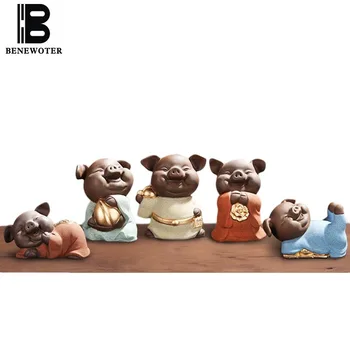 

Yixing Purple Clay Auspicious Cute Pig Tea Pet Garden Flower Pot Decoration Crafts Office Kung Fu Tea Set Accessories Souvenir