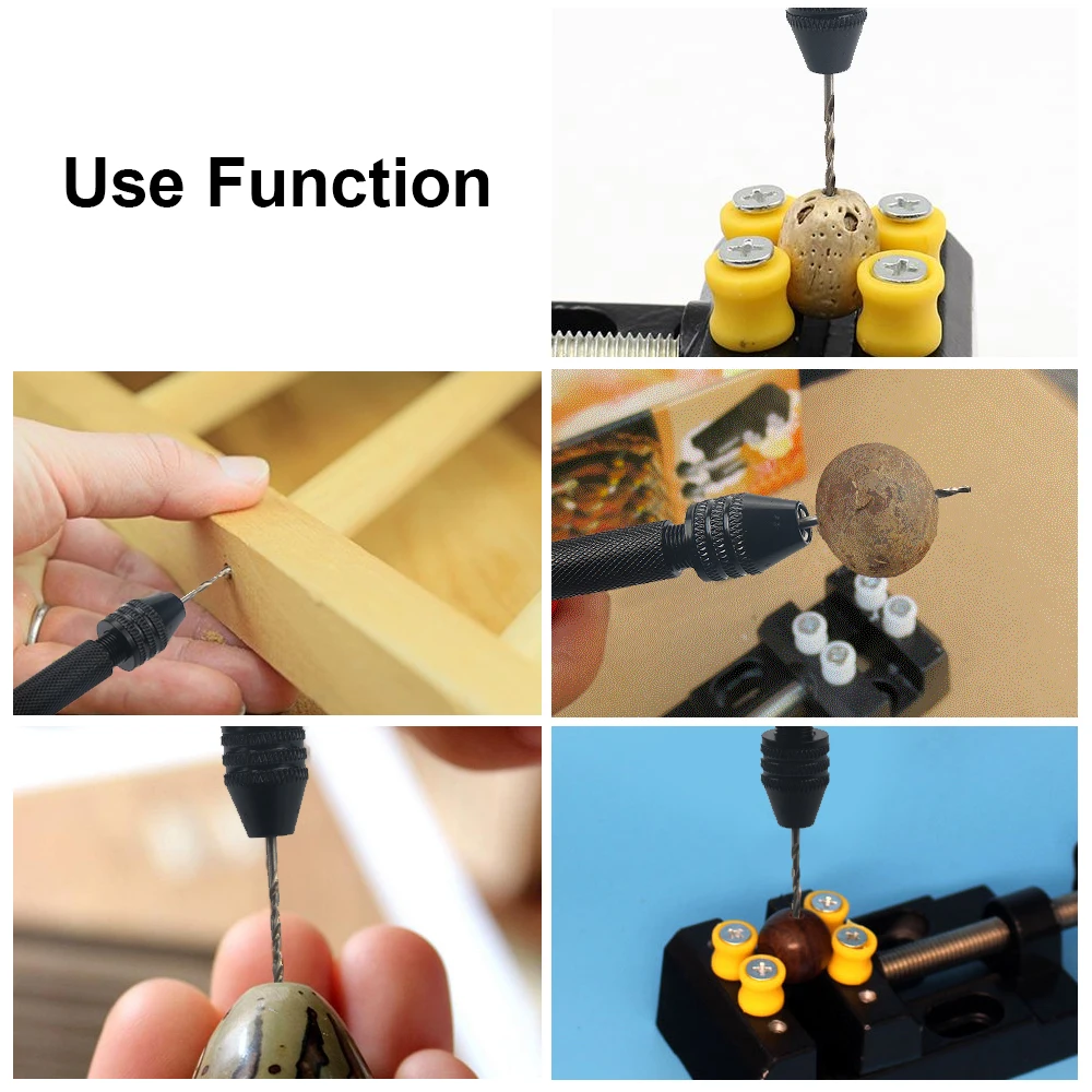 JelBo 10Pcs/Set Twist Drill Bits+Mini Micro Aluminum Alloy Hand Drill with Keyless Chuck Woodworking Drilling Rotary Tools Set