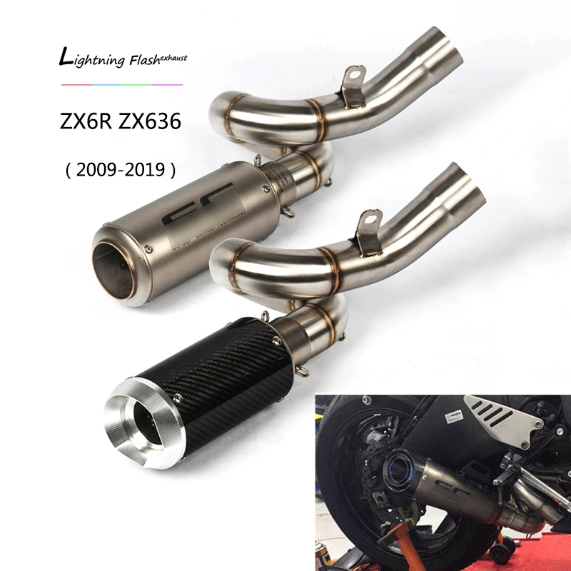 

For 2009-2019 Kawasaki ZX6R ZX636 Ninja Exhaust Pipe Slip On 51mm Motorcycle Mid No Db Killer Escape with Gyrotron