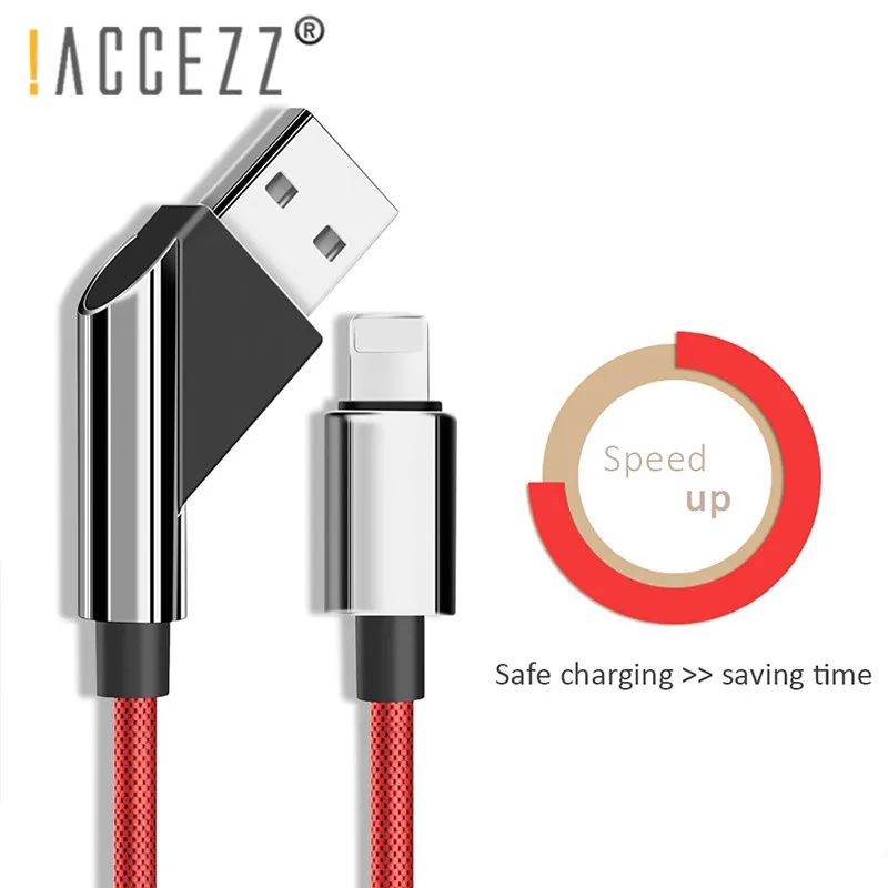 

!ACCEZZ USB Cable For iPhone 5 6 7 X XS MAX Fast Charging Cables For iPad Tablet Zinc Alloy Nylon Elbow 8 Pin Lighting Data Cord