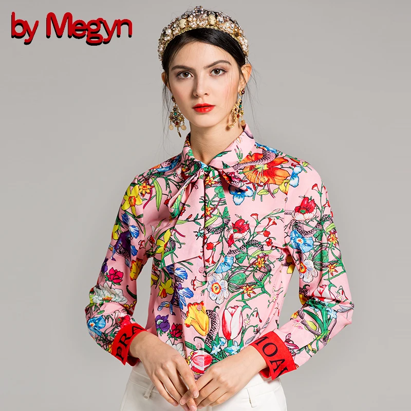 by Megyn 2018 fashion designer runway women blouses long sleeve shirt snake and letter print women blouses plus size 3xl female