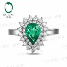 CaiMao 1.0 ct Natural Emerald 18KT/750 White Gold 0.56 ct Full Cut Diamond Engagement Ring Jewelry Gemstone colombian