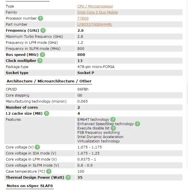 Intel Core 2 Duo T7800 ноутбук процессор PGA 478 cpu работает исправно