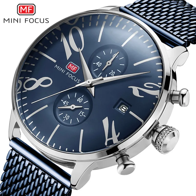 

MINIFOCUS Men Watch Top Luxury Brand Chronograph Date Mens Watches Military Army Sport Stainless Steel Quartz Male Clock 0135