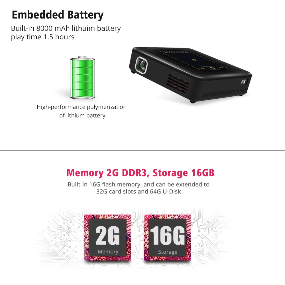 ThundeaL Android 7.1 Projector T20 Pico DLP Projector Touch Pad WIFI Bluetooth Mini Beamer 8000mAh Battery Projetor Home Theater