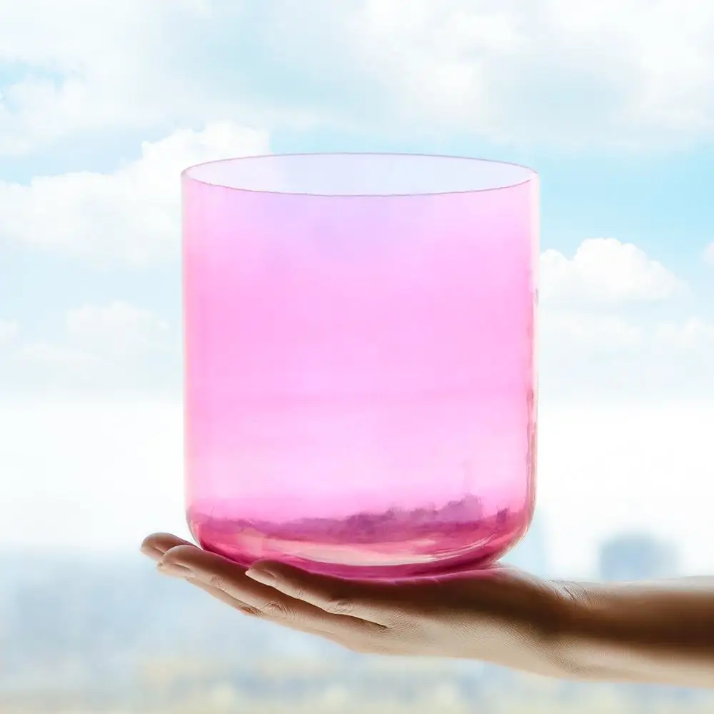 

TOPFUND Pink cosmic light quartz Clear crystal singing bowl 6