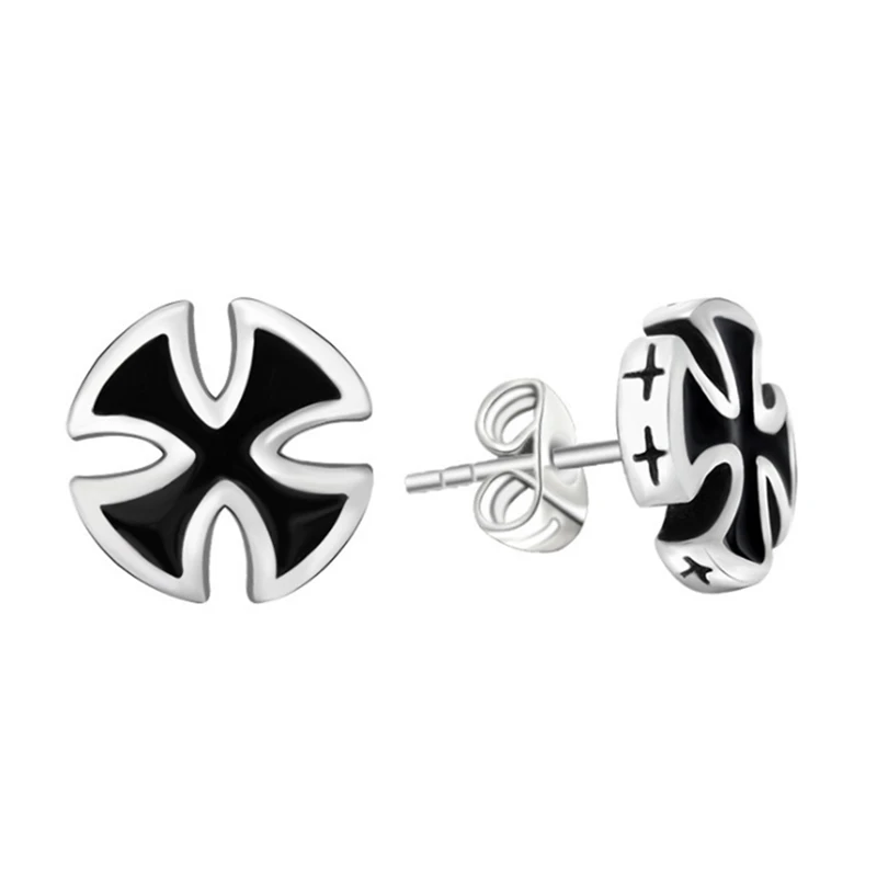 

Europe and the United States retro men's sterling silver single tide people are not allergic black earrings men's personality