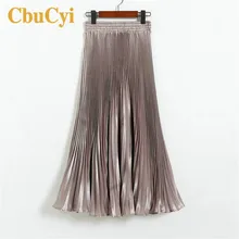 Новая модная юбка женские эластичные плиссированные женские юбки с высокой талией плиссированные юбки с эластичной резинкой на талии свободные большие Юбки миди Saia